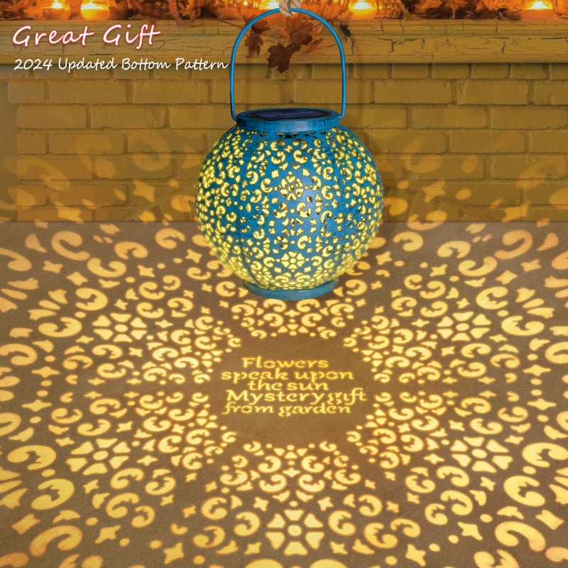 Homeimpro Solar Big Lanterns Outdoor Waterproof Garden Gifts Mom, Metal Table Lights for Patio, Yard Art, Mothers Day Bithday Gifts for Women Men(1Pack, Teal Blue) - Image 3