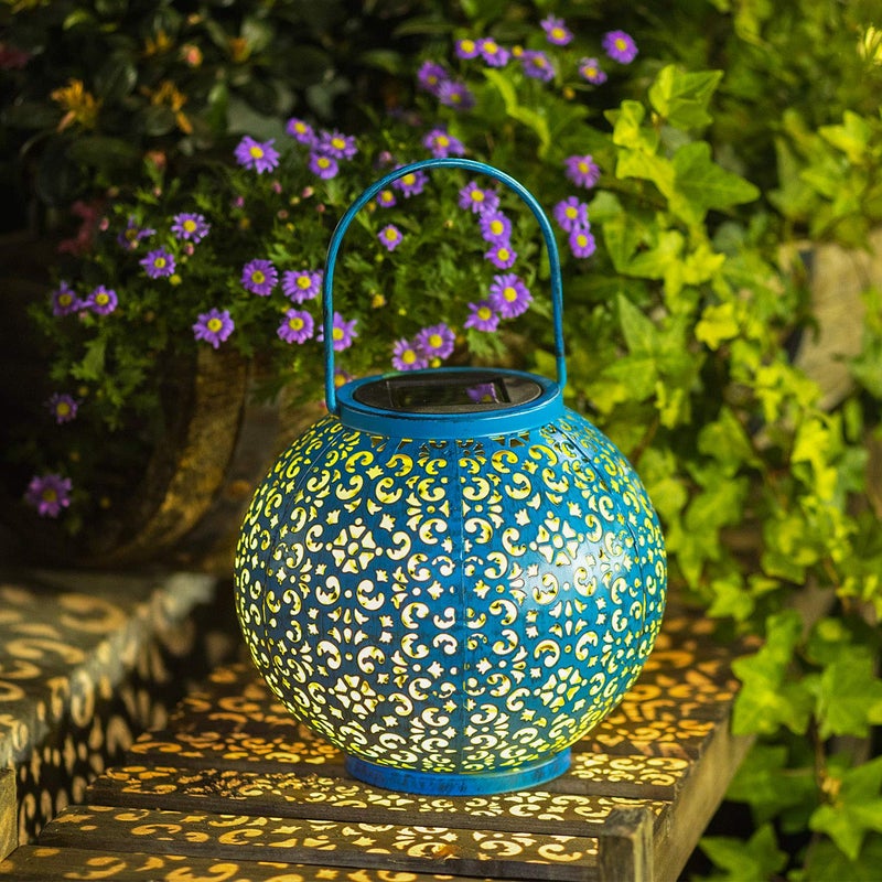 Homeimpro Solar Big Lanterns Outdoor Waterproof Garden Gifts Mom, Metal Table Lights for Patio, Yard Art, Mothers Day Bithday Gifts for Women Men(1Pack, Teal Blue) - Image 5