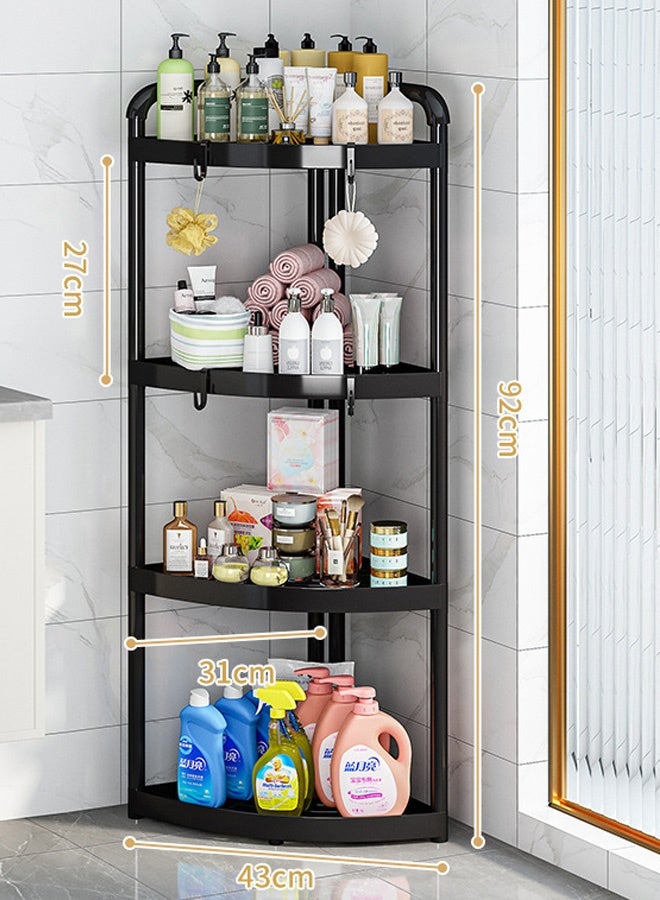 4 - Tier  Corner Shelf - Corner Shower Caddy Standing - Tier Rust Proof Floor Standing Shower Organizer with 4 Hooks, Waterproof Corner Stand Shower Shelf Storage Rack Ideal for Bathroom, Kitchen, Balcony & Living Room - With Free Hooks(Black)  - Image 2