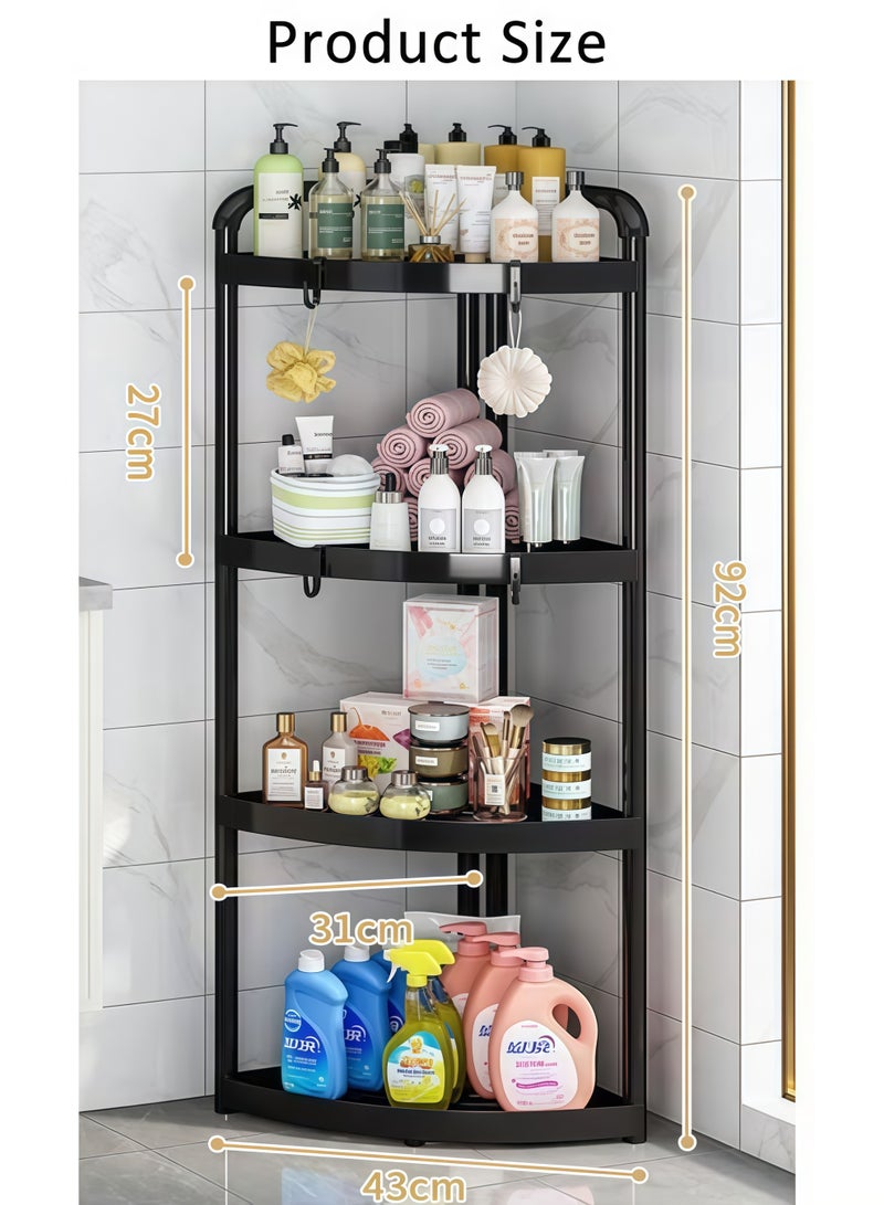 4 Tier Corner Shelf Stand Shower Caddy Organizer Shelf with Hooks Kitchen Shelf Organizer Small Corner Shelf for Kitchen Organization & Storage,for Bathroom, Kitchen, Balcony & Living Room(Black) - Image 2
