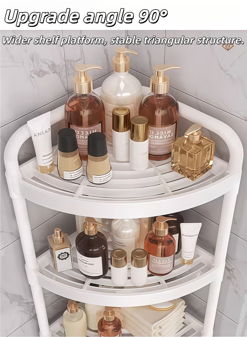 4-Tier Corner Shelf,Corner Shower Caddy Standing,4-Tier Storage Cart,Tier Rust Proof Floor Standing Shower Organizer with 4 Hooks, Waterproof Corner Stand Shower Shelf Storage Rack Ideal for Bathroom, Kitchen, Balcony & Living Room - With Free Hooks(Black) - Image 5