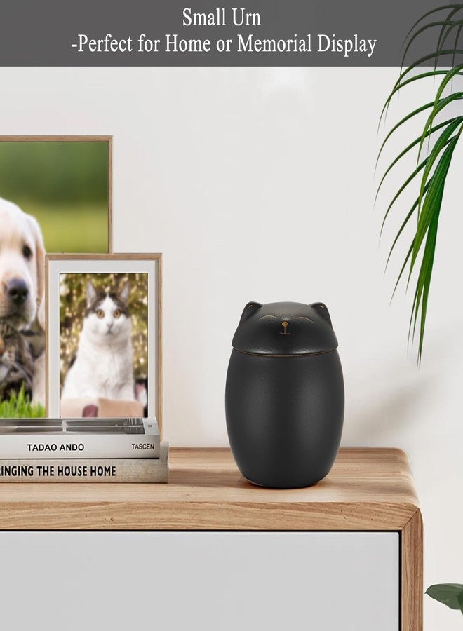 SOITIS Smiley Cat Shaped Pet Urn for Ashes - 3.2x2.9 inch Memorial Urn for Cats Dogs, Pet Cremation Small Urn with Ceramic Head Lid, Mini Black Keepsake for Cat Ashes - Image 4
