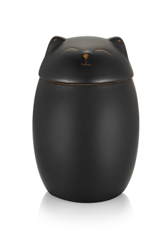 SOITIS Smiley Cat Shaped Pet Urn for Ashes - 3.2x2.9 inch Memorial Urn for Cats Dogs, Pet Cremation Small Urn with Ceramic Head Lid, Mini Black Keepsake for Cat Ashes - Image 1