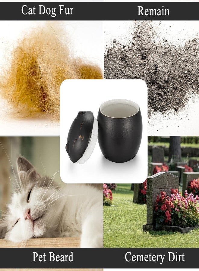 SOITIS Smiley Cat Shaped Pet Urn for Ashes - 3.2x2.9 inch Memorial Urn for Cats Dogs, Pet Cremation Small Urn with Ceramic Head Lid, Mini Black Keepsake for Cat Ashes - Image 3