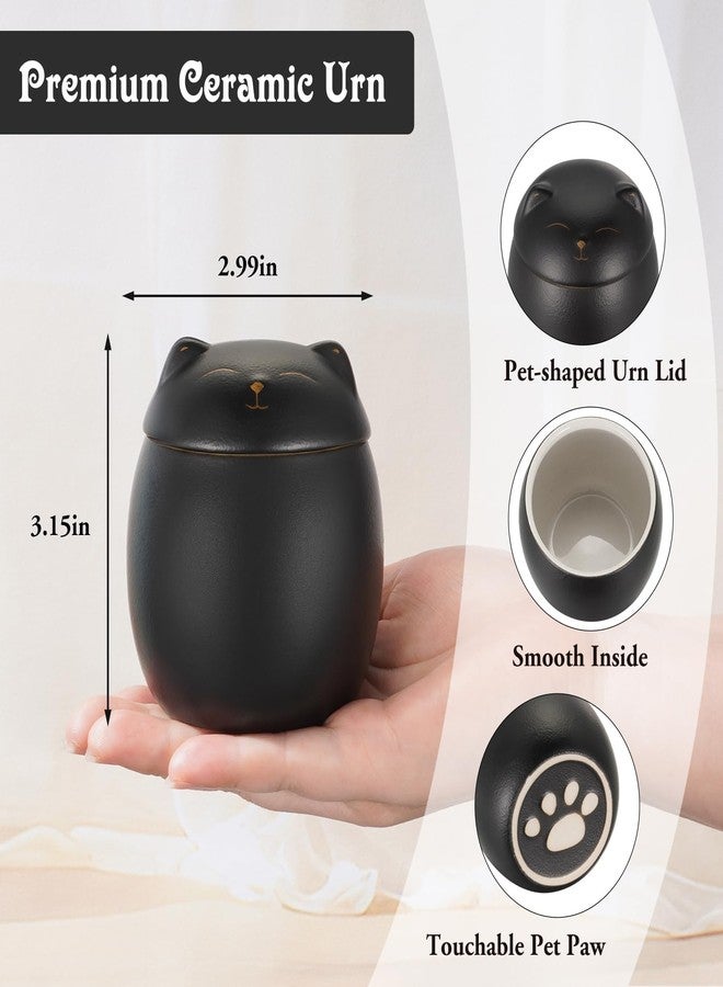 SOITIS Smiley Cat Shaped Pet Urn for Ashes - 3.2x2.9 inch Memorial Urn for Cats Dogs, Pet Cremation Small Urn with Ceramic Head Lid, Mini Black Keepsake for Cat Ashes - Image 2