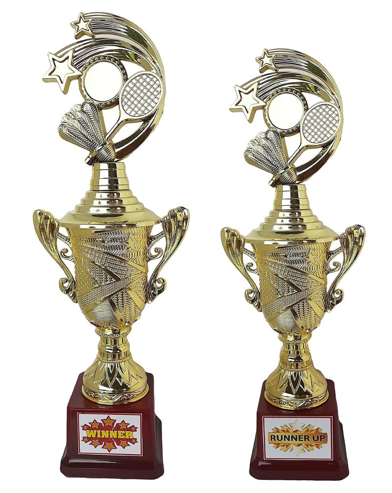 Badminton Trophy Set || Champion & Runner Up Badminton Fiber Trophy(Golden, Set of 2)