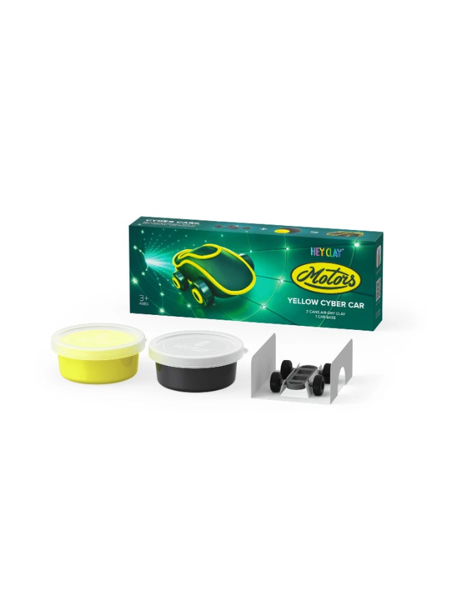 HEY CLAY Cyber Cars YELLOW CYBER CAR Colourful modelling air-dry clay, 2 cans with fun interactive app for kids 3 years + - Image 1