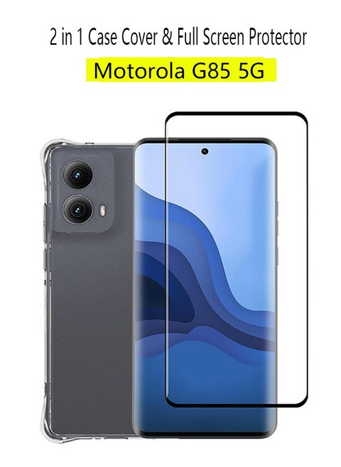 2 in 1 Motorola G85 5G Phone Case Cover & Screen Protector - Shockproof Clear Slim TPU Protective Phone Cover & Full Coverage Delicate Touch Tempered Glass Screen Protector for Motorola G85 5G