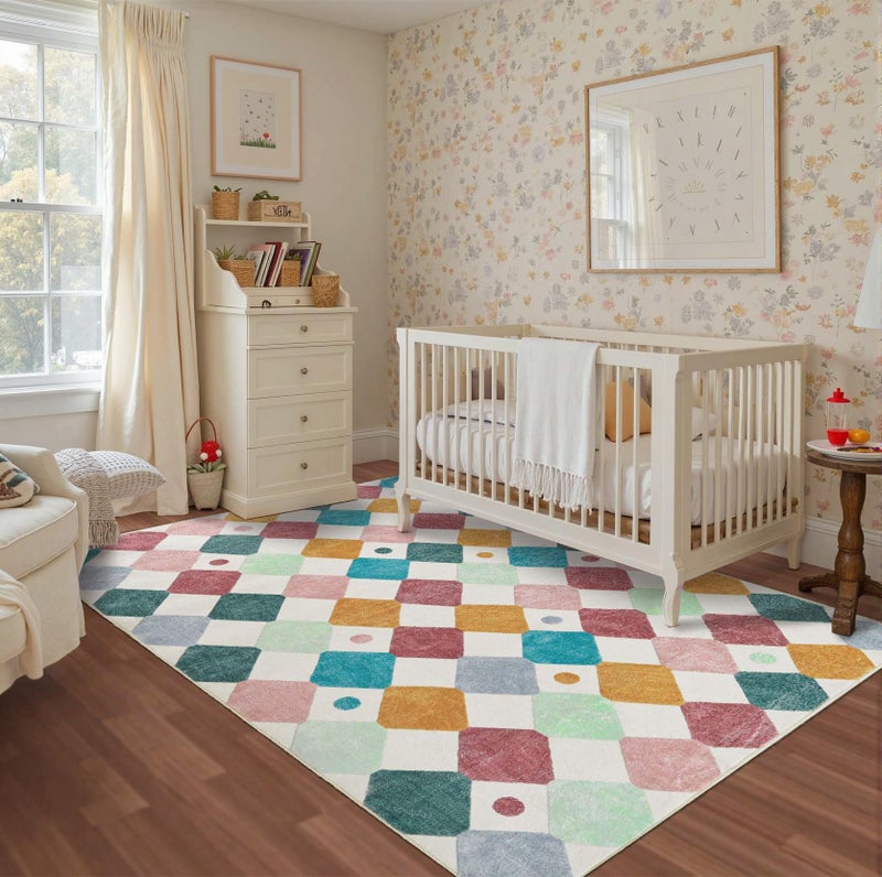 jinchan Kids Washable Indoor Area Rugs Non Slip Modern Soft Living Room Diamond Rug Holiday Decor for Kids Room Dining Room Bedroom Confetti on Cream - Image 1