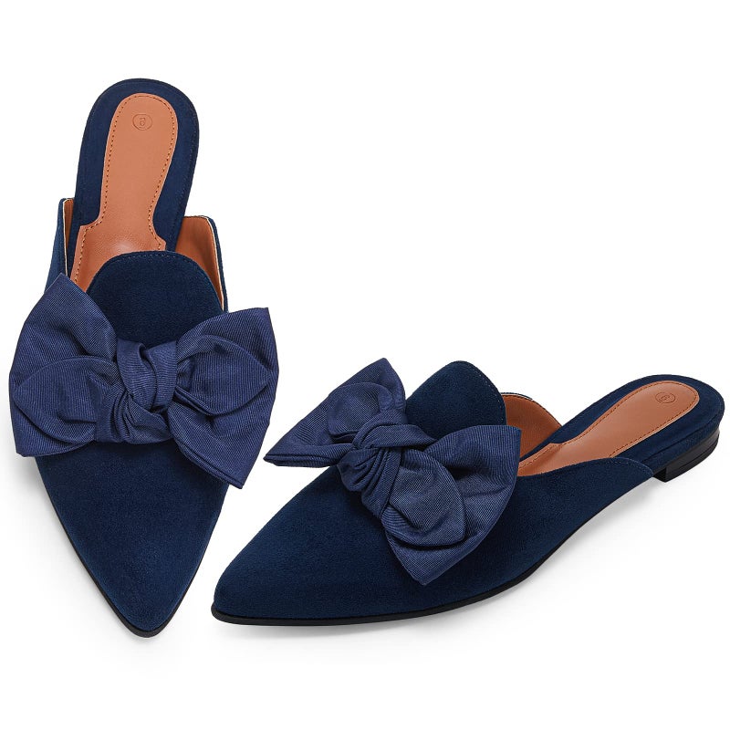 Rilista Mules for Women Slip On Comfortable Pointed Toe Womens Loafers Women's Flats for Women's Mules & Clogs Navy Blue - Image 1
