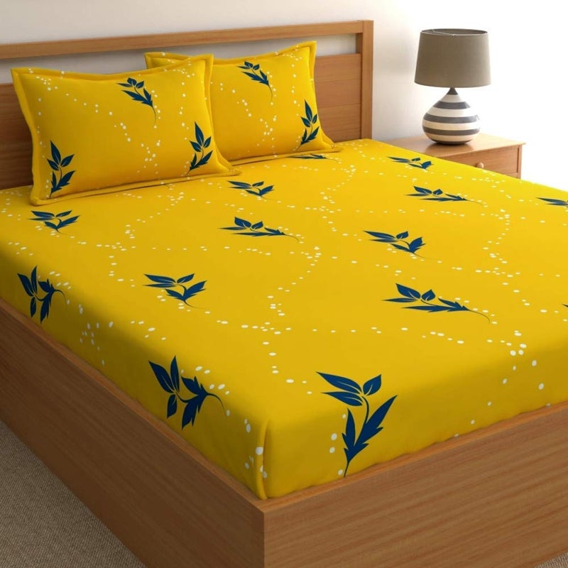 Home Ecstasy 100% Cotton Double Bedsheet with 2 Pillow Covers - (Size 86 x 94 inches, 140 TC, Colour - Yellow) - Image 1