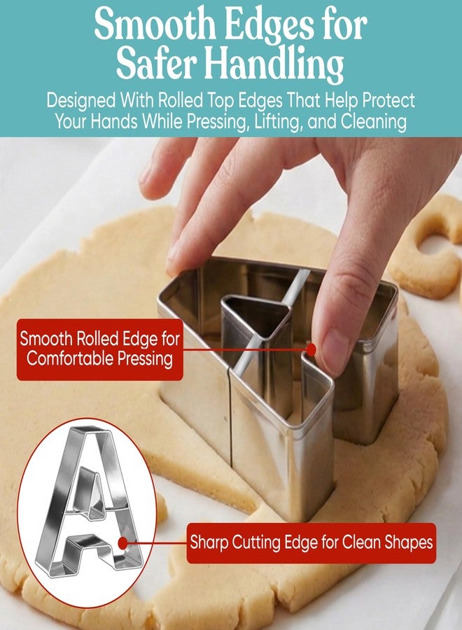 Bakerpan Stainless Steel Alphabet Cookie Cutter Set, Big 3.5 Inch English Letters, 26 Large ABC Cookie Cutters, with Bonus Dough Cutter - Image 3