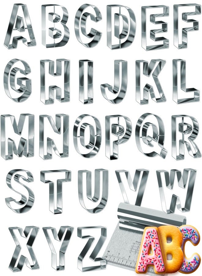 Bakerpan Stainless Steel Alphabet Cookie Cutter Set, Big 3.5 Inch English Letters, 26 Large ABC Cookie Cutters, with Bonus Dough Cutter - Image 1