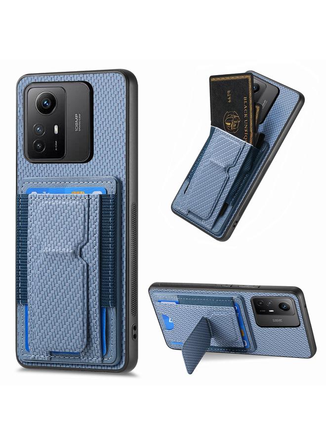 Green Tiger For Xiaomi Redmi Note 12S Carbon Fiber Fold Stand Elastic Card Bag Phone Case(Blue)