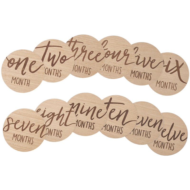 Kate & Milo Baby Monthly Milestone Marker Discs - Classic Cursive Script Wooden Discs with Reversible Photo Props for Baby Announcement and Milestones, Gender-Neutral Gift for Newborn Boy and Girl - Image 2
