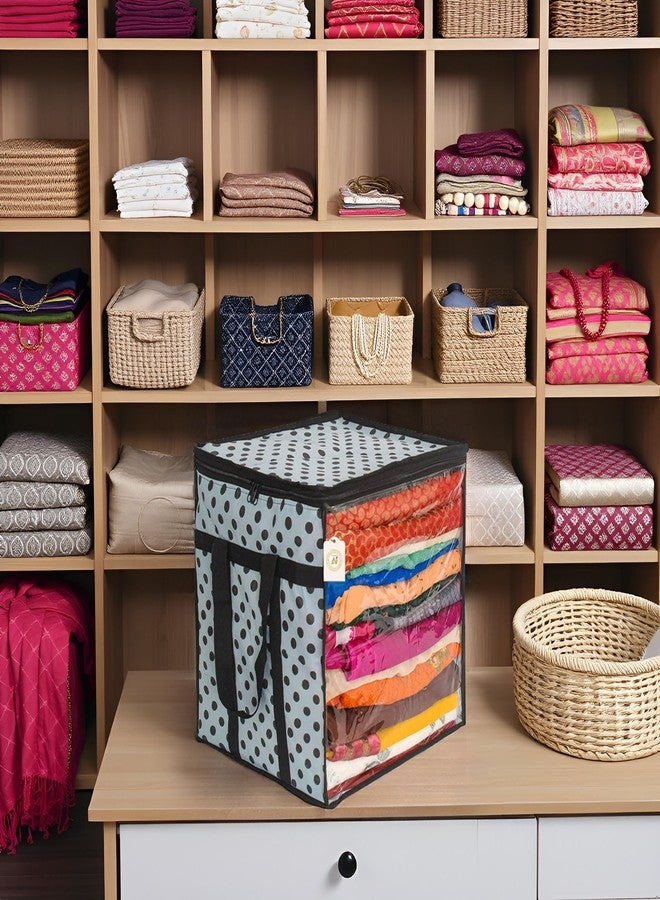 Shaping Fabric Saree Storage Bag | Premium Wardrobe Cloth Organizer Box | Large Garment Cover with Polka Dot Design | Durable Fabric, Transparent Window | Pack of 1 SF-SB-1456 - Image 1
