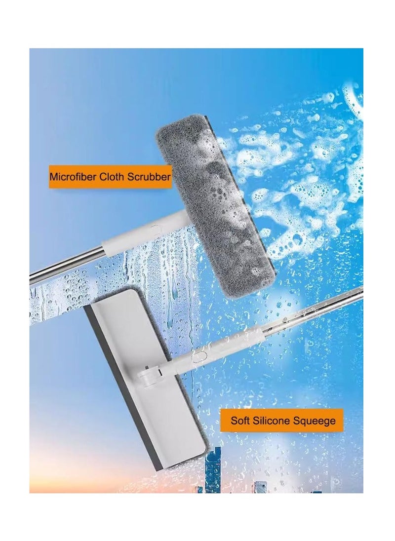 Window Floor Mop, Telecopic Window Cleaning Mop with Squeegee, Flat Mop with Handle, Dry and Wet Use Long Handle Mop with Adjustable Mop Head for Floor Wall Window Ceiling Cleaning
