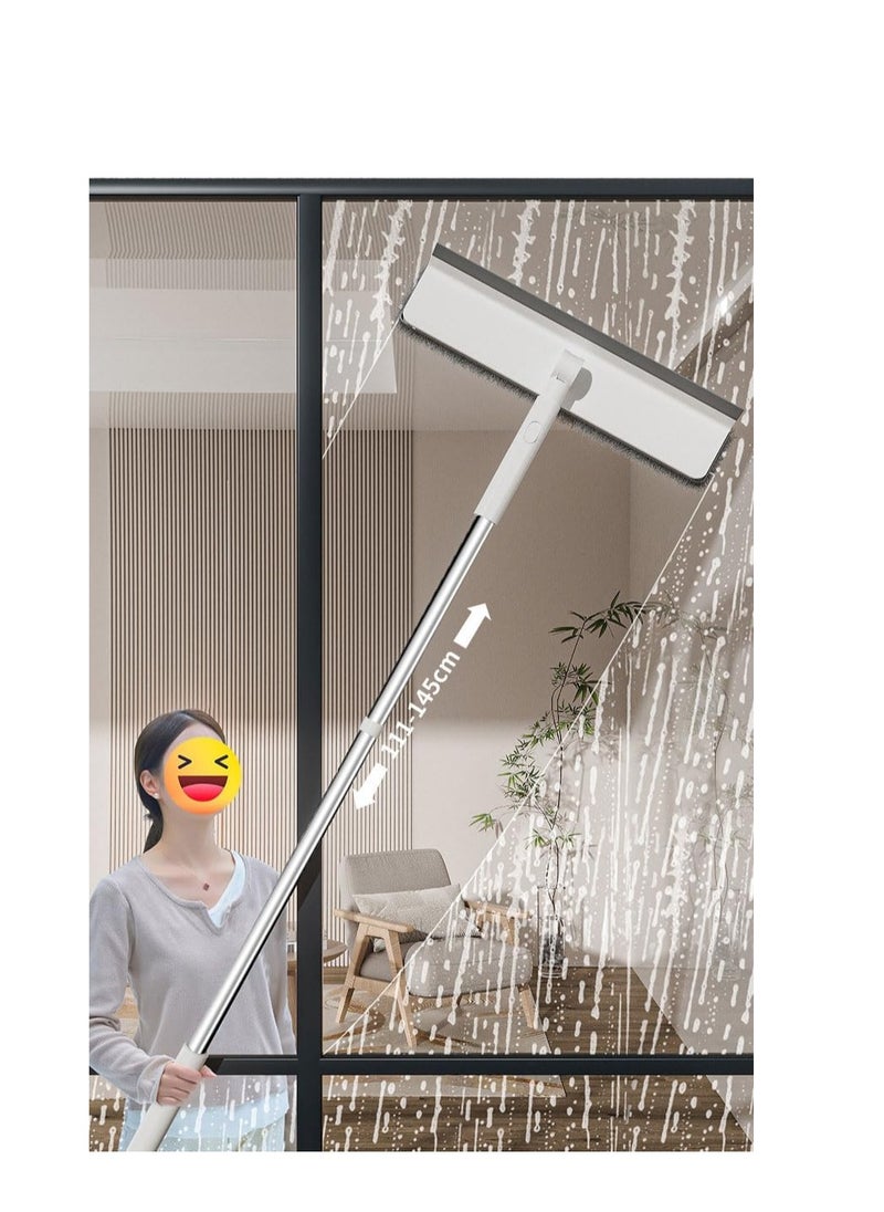Window Floor Mop, Telecopic Window Cleaning Mop with Squeegee, Flat Mop with Handle, Dry and Wet Use Long Handle Mop with Adjustable Mop Head for Floor Wall Window Ceiling Cleaning