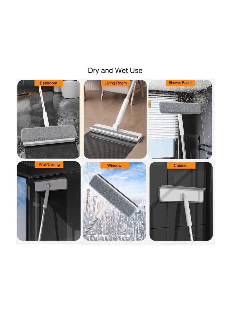 Window Floor Mop, Telecopic Window Cleaning Mop with Squeegee, Flat Mop with Handle, Dry and Wet Use Long Handle Mop with Adjustable Mop Head for Floor Wall Window Ceiling Cleaning