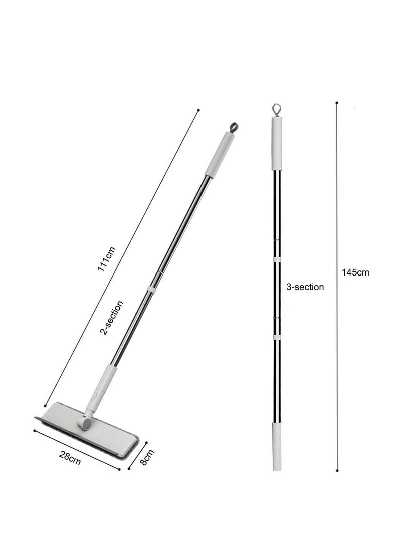 Window Floor Mop, Telecopic Window Cleaning Mop with Squeegee, Flat Mop with Handle, Dry and Wet Use Long Handle Mop with Adjustable Mop Head for Floor Wall Window Ceiling Cleaning