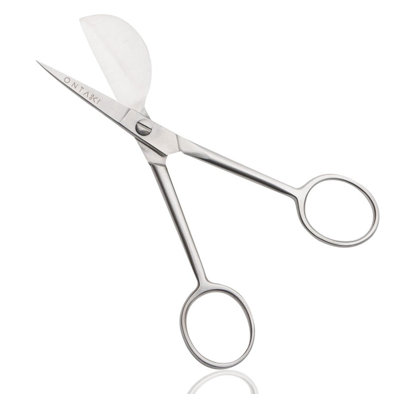 Ontaki Dual Bent Machine Embroidery Scissors 65 Carbon Steel Brushed Silver Precision Cutting for Applique Curved Tip for Duckbill Scissors Ergonomic Grip for Sewing Supplies