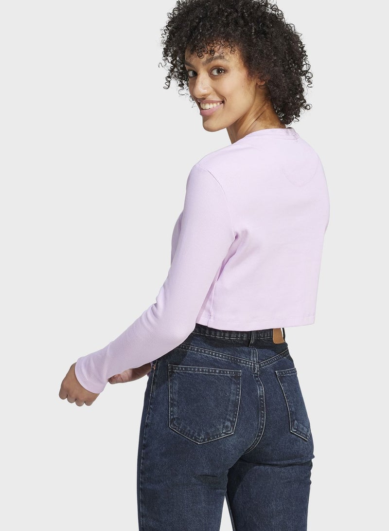 Adidas Lounge Ribbed Crop Long-Sleeve Top  - Image 2