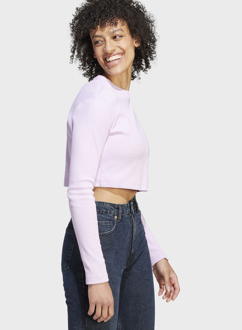 Adidas Lounge Ribbed Crop Long-Sleeve Top  - Image 5