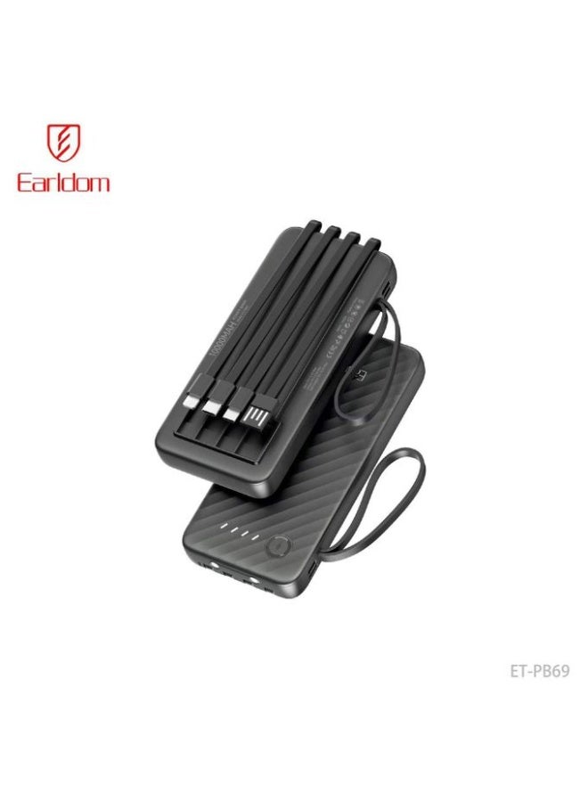 Earldom PB69 4-in-1 Universal Power Bank 10000mAh with Built-in 4 Cables – Fast Charging - Image 1
