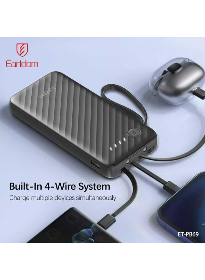 Earldom PB69 4-in-1 Universal Power Bank 10000mAh with Built-in 4 Cables – Fast Charging - Image 3