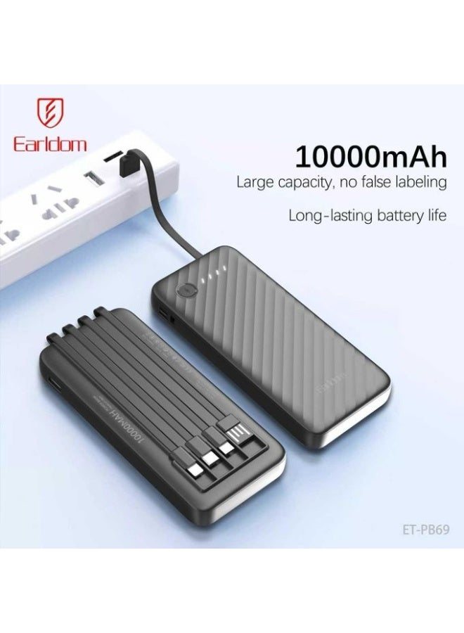 Earldom PB69 4-in-1 Universal Power Bank 10000mAh with Built-in 4 Cables – Fast Charging - Image 4