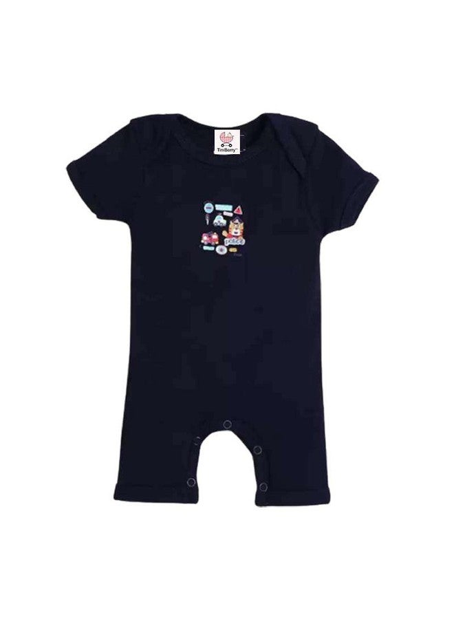TiniBerry New Born Baby Multi-Color Cotton Sleep Suit Romper Body Jumpsuti BodySuit for Boys and Girls Set of 3 (6-9 Months, Nevy Blue) - Image 3