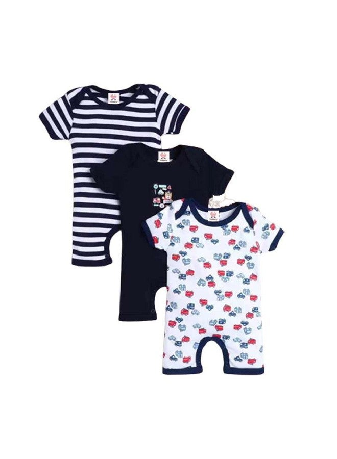 TiniBerry New Born Baby Multi-Color Cotton Sleep Suit Romper Body Jumpsuti BodySuit for Boys and Girls Set of 3 (6-9 Months, Nevy Blue) - Image 1