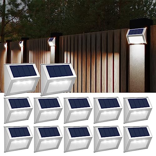 JSOT Solar Fence Lights - 12 Pack Solar Outdoor Light Deck Lights Waterproof Outside Lighting for Garden Backyard Patio Yard Stair Step Wall Railing Post, Cool Light - Image 1
