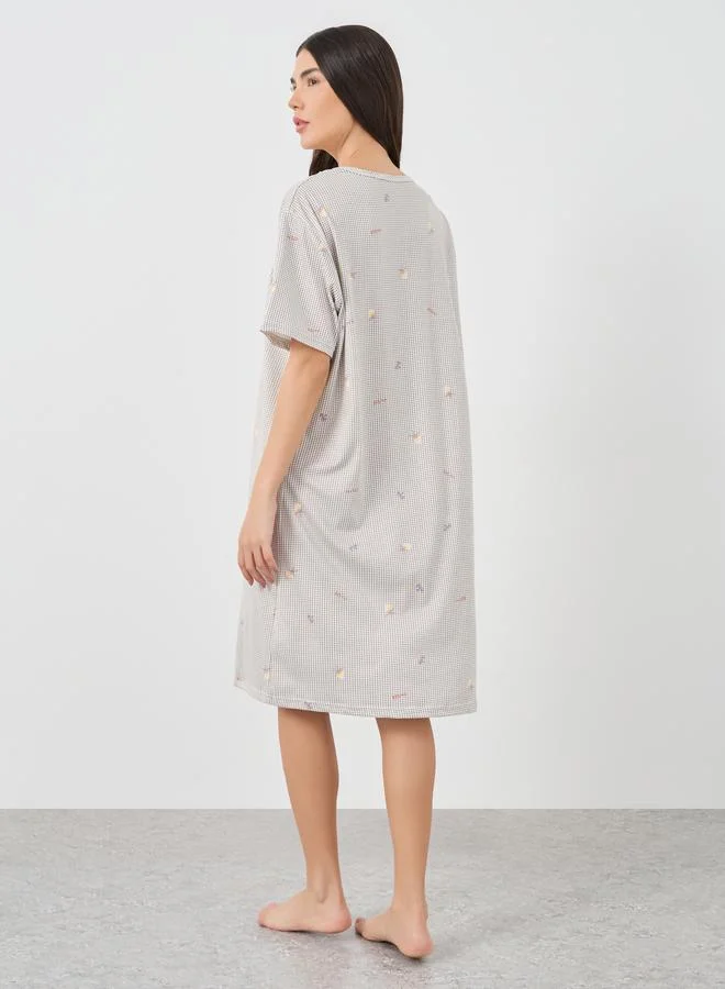 Take Two Take Two All-Over Print Lace Detail Nightdress