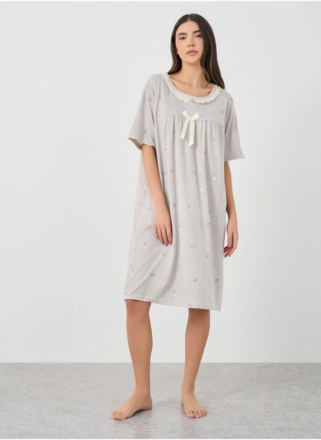 تايك تو Take Two All-Over Print Lace Detail Nightdress