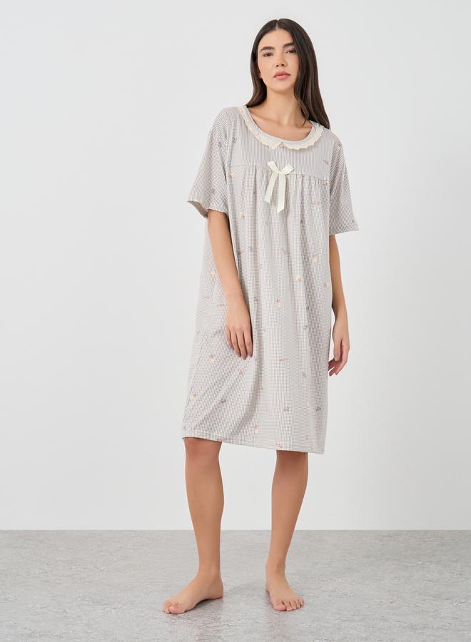 Take Two Take Two All-Over Print Lace Detail Nightdress  - Image 1