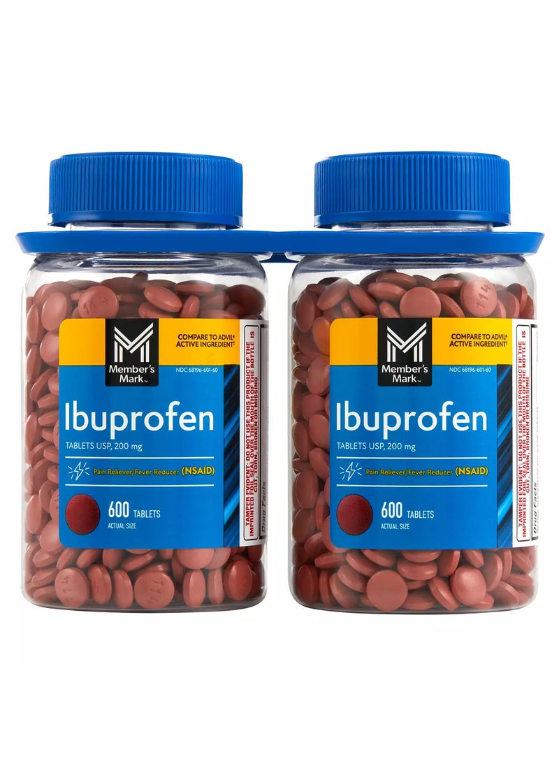 Member's Mark Member's Mark Ibuprofen Coated Tablets 200mg Pain Reliever Fever Reducer Nsaid (2 bottles (1200 tablets)) 