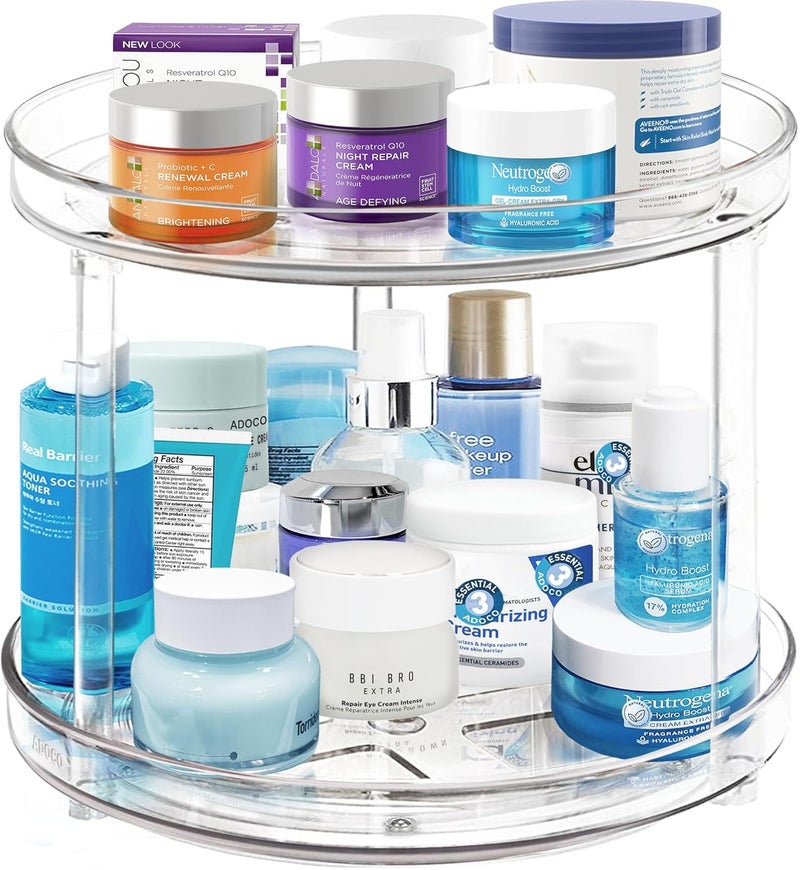 Adoco 2 Tier Lazy Susan, 10.6 Inch Clear Makeup & Skincare Organizer, Bathroom Countertop Perfume Organizer - Image 1