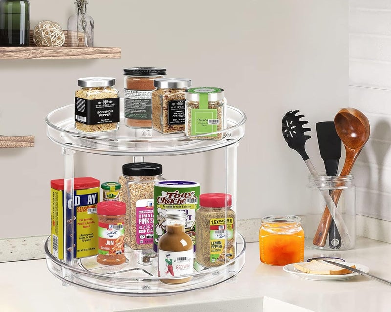 Adoco 2 Tier Lazy Susan, 10.6 Inch Clear Makeup & Skincare Organizer, Bathroom Countertop Perfume Organizer - Image 3