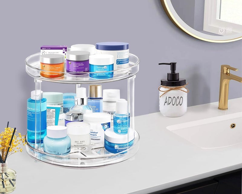 Adoco 2 Tier Lazy Susan, 10.6 Inch Clear Makeup & Skincare Organizer, Bathroom Countertop Perfume Organizer - Image 4