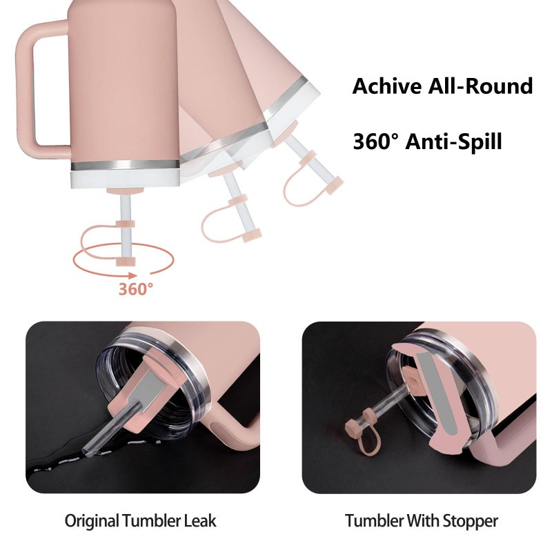 DUNLAGUE Silicone Spill Stopper Set Compatible with Stanley Cup 2.0 30oz & 40oz with Straw Cover (Set of 2  Pink Dusk) - Image 3