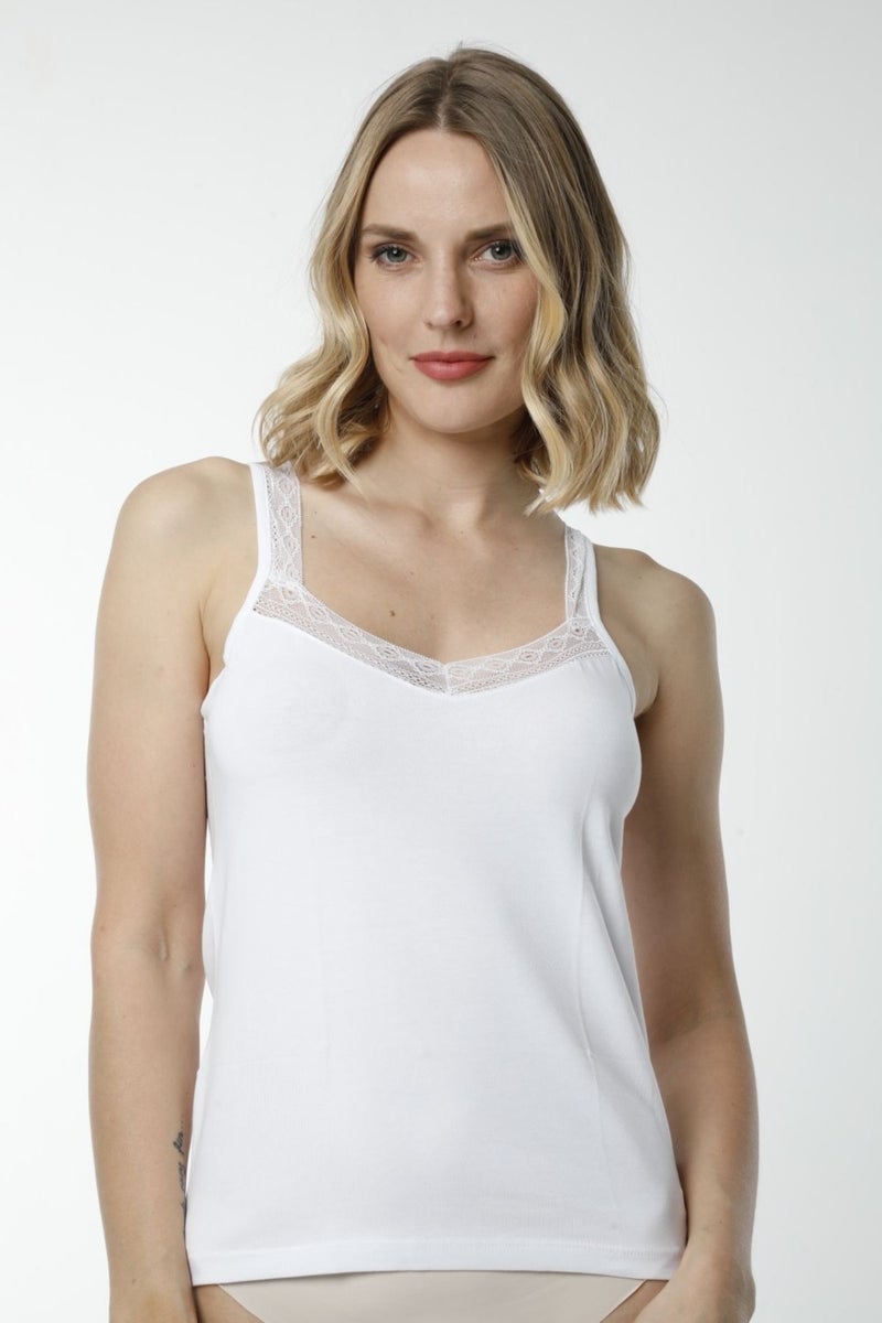 HMD Underwear Hmd 2490 White Cotton Comfortable Texture Guipure Detailed Women's Undershirt - Image 1
