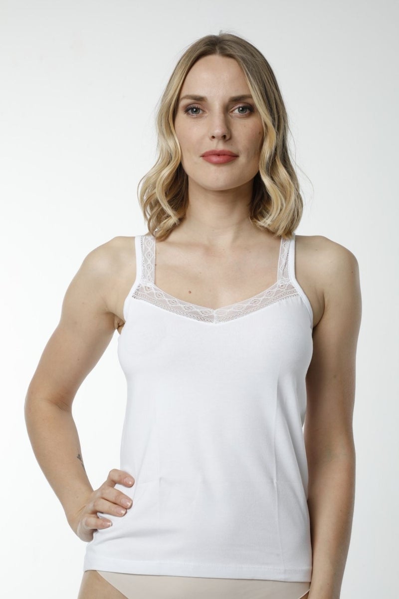 HMD Underwear Hmd 2490 White Cotton Comfortable Texture Guipure Detailed Women's Undershirt - Image 5