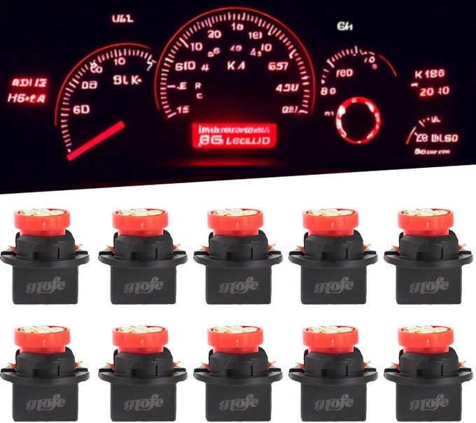 Red T10 194 168 LED Instrument Panel Gauge Cluster Dashboard Lights Bulbs - 10Pcs Set