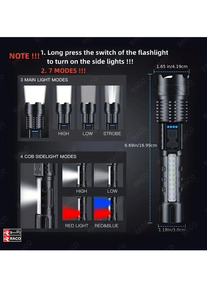 Flashlight Strong Light Outdoor Camping Usb Lighting 7 Light Modes Flashlight 1500ml with COB