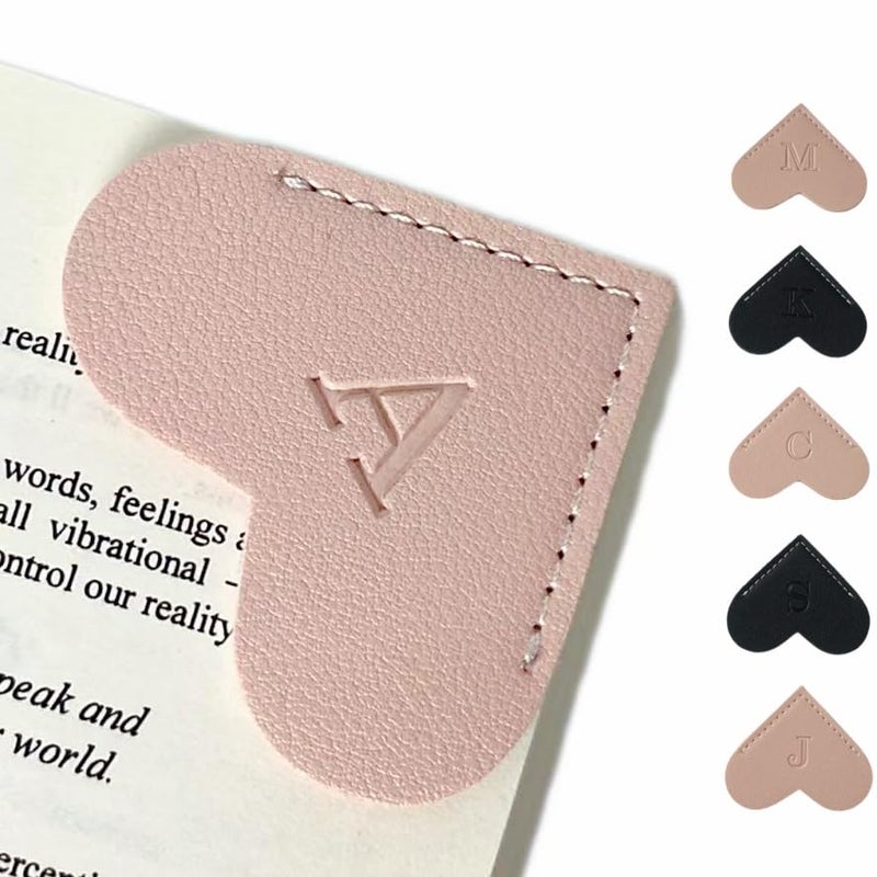 Wayzton Personalized Leather Book Marks, Heart Bookmark, Unique Cute Handmade Letter Bookmarks Accessories for Reading Women, Teacher, Student, Book Lovers Book Mark Gifts (Pink, A) - Image 1