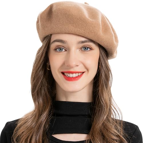 ZLYC Wool Beret Hat Classic Solid Color French Beret for Women (Camel) - Image 1