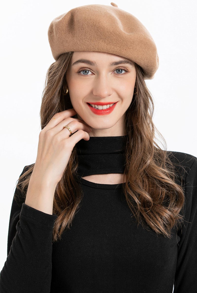 ZLYC Wool Beret Hat Classic Solid Color French Beret for Women (Camel) - Image 2