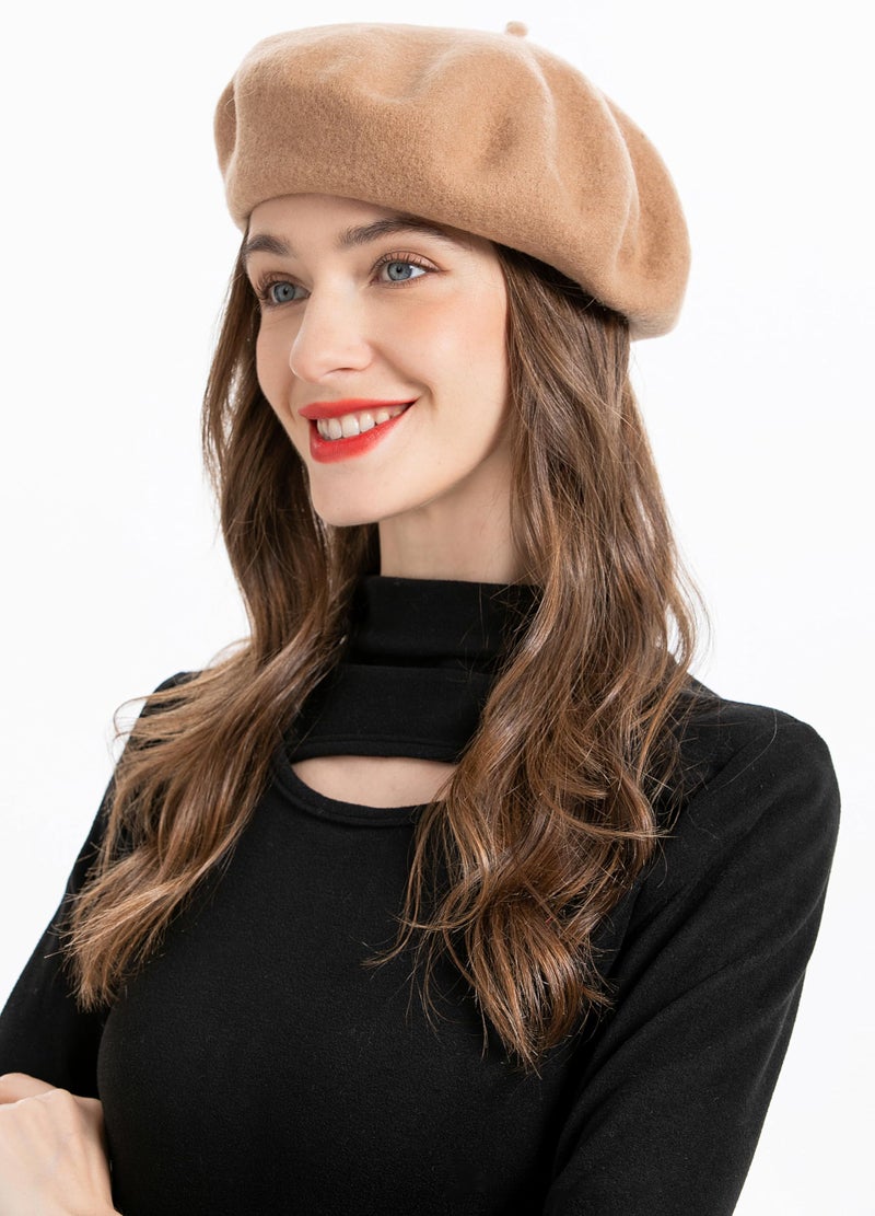 ZLYC Wool Beret Hat Classic Solid Color French Beret for Women (Camel) - Image 3