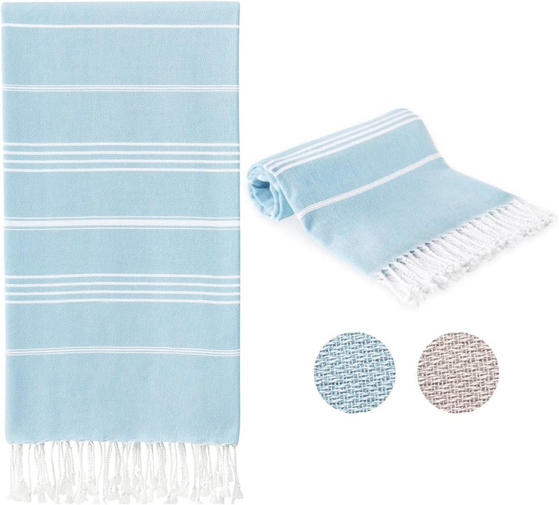 Cotton Beach Towel 180x90cm - Lightweight Quick Dry Oversized Towel for Beach, Bath, Pool, Gym, Yoga (Light Blue) - Image 1